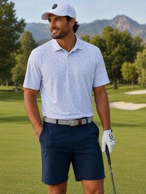 Peter Millar Men's Summer Comfort Golf Speckled Print Polo Shirt Size Large